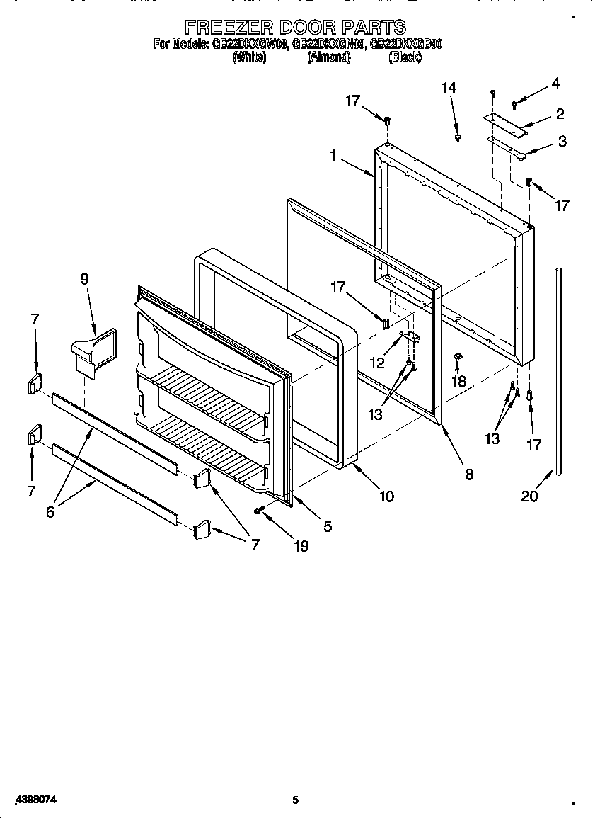 Whirlpool GB22DKXGN00 freezer door diagram