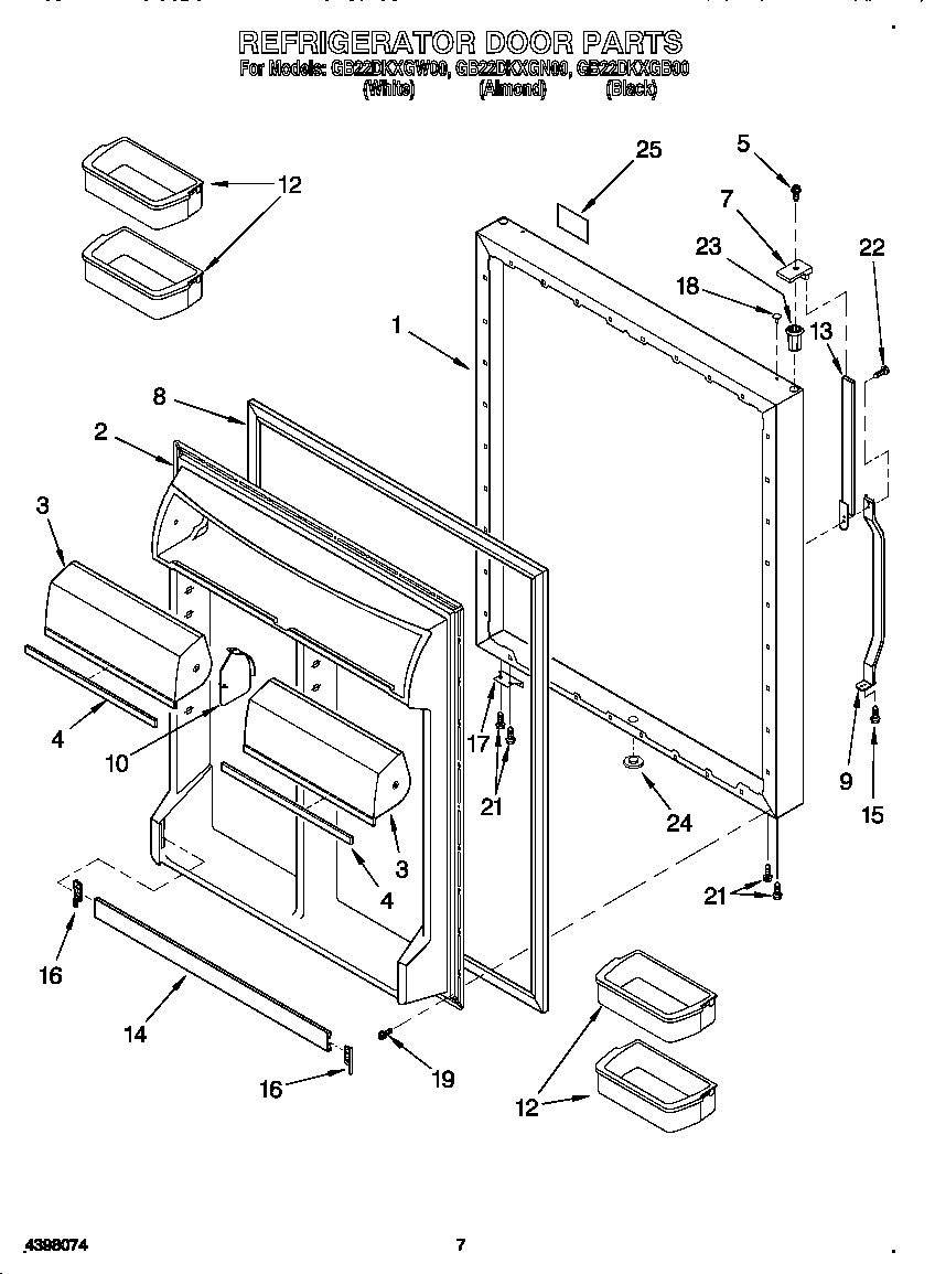 Whirlpool GB22DKXGN00 refrigerator door diagram