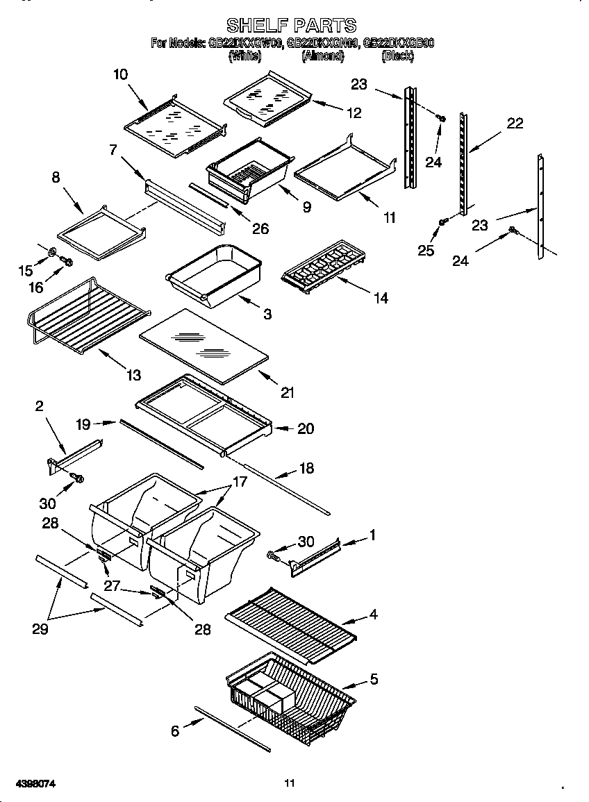 Whirlpool GB22DKXGN00 shelf diagram