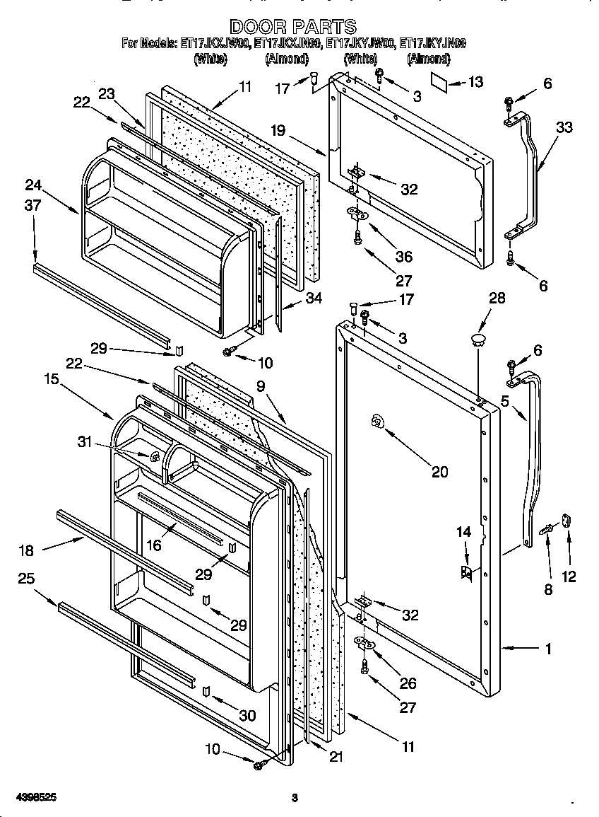 Whirlpool ET17JKYJN00 door diagram