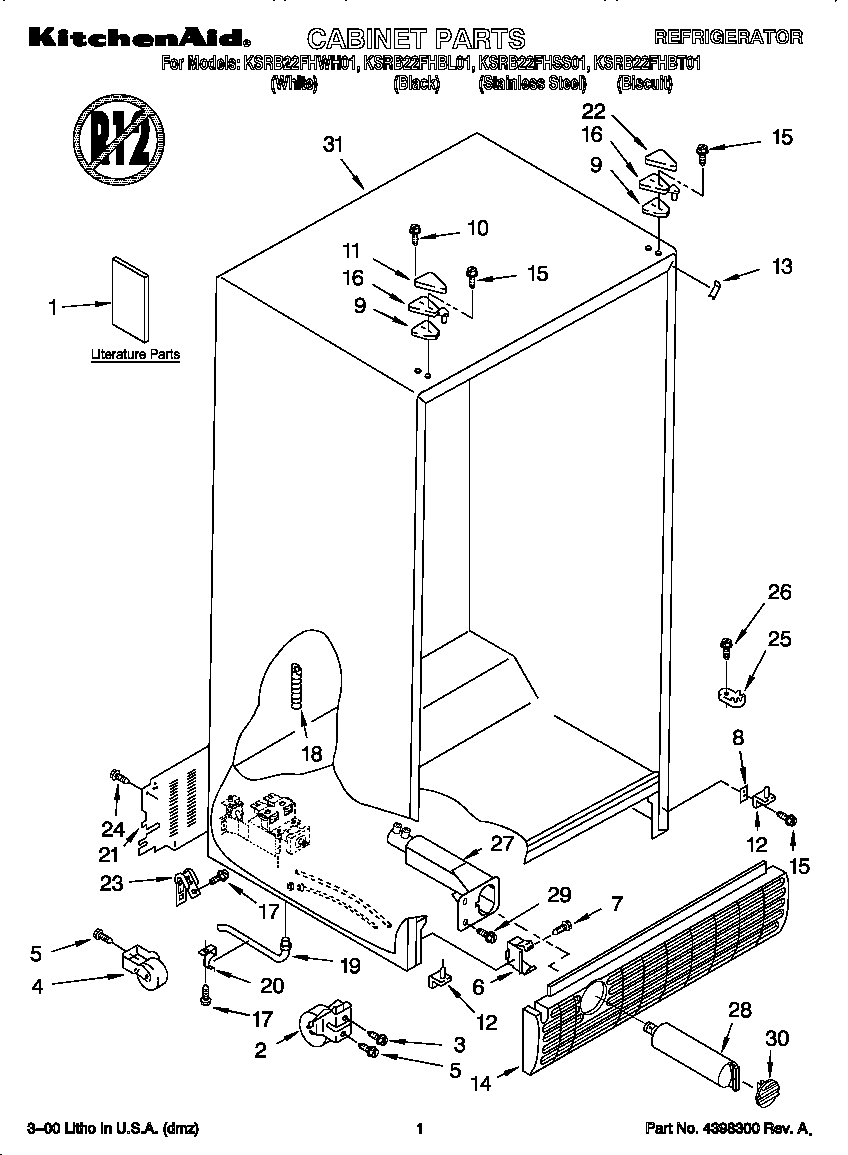 KitchenAid KSRB22FHSS01 cabinet diagram