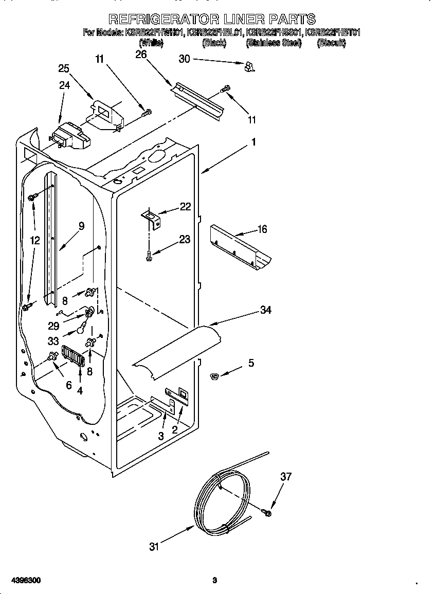 KitchenAid KSRB22FHSS01 refrigerator liner diagram