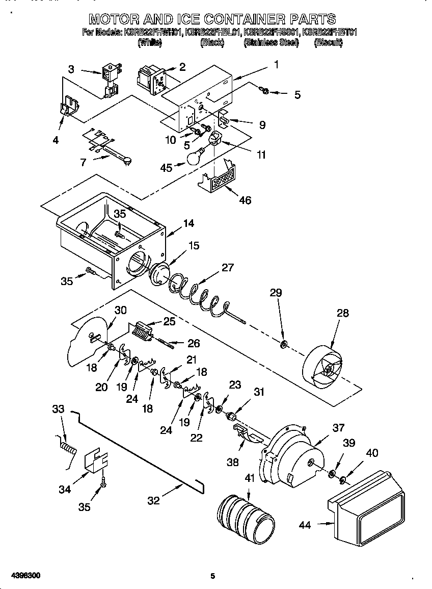 KitchenAid KSRB22FHSS01 motor and ice container diagram