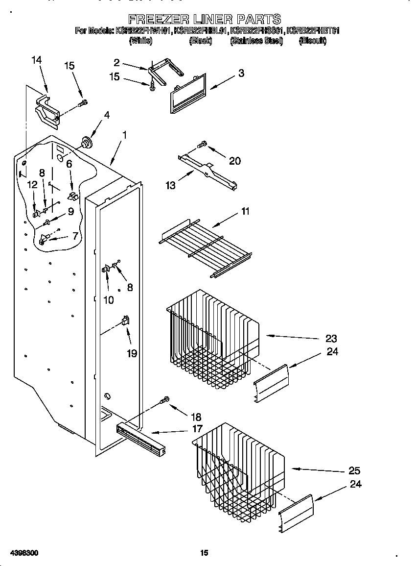 KitchenAid KSRB22FHSS01 freezer liner diagram