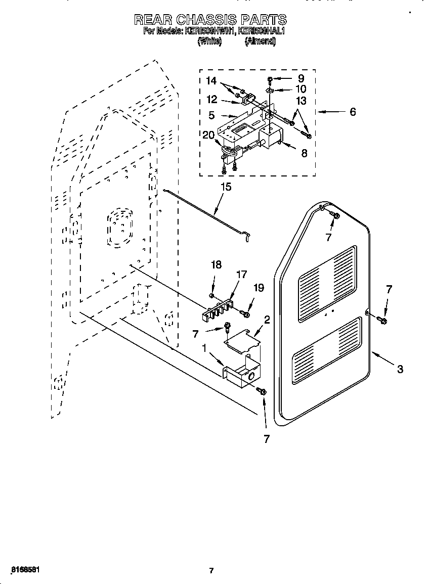 KitchenAid KERI500HAL1 rear chassis diagram