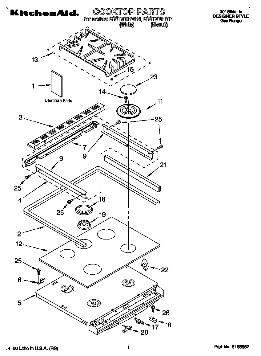 KitchenAid KGST300HBT4 cooktop diagram