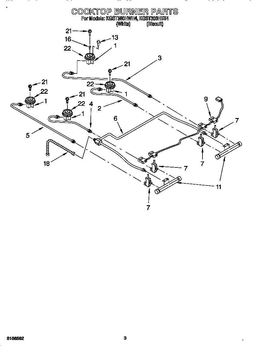 KitchenAid KGST300HBT4 cooktop burner diagram