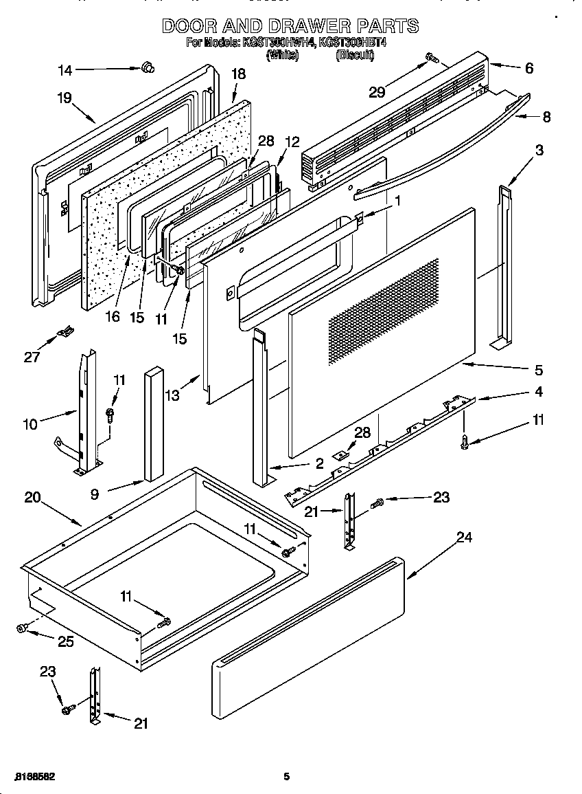 KitchenAid KGST300HBT4 door and drawer diagram