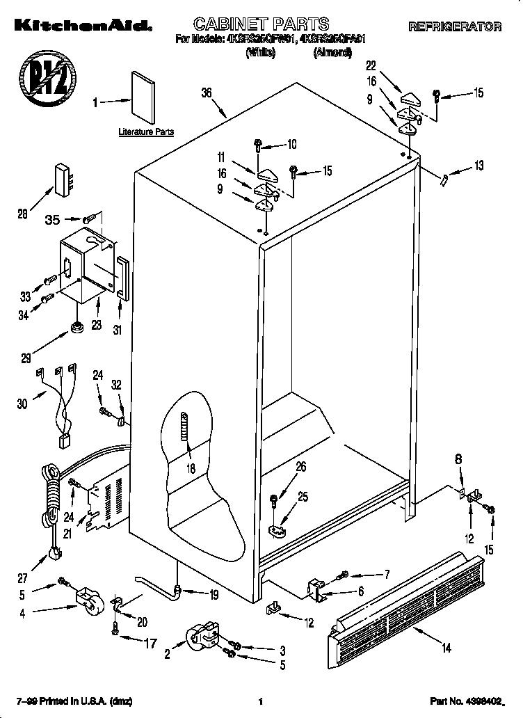 KitchenAid 4KSRS25QFA01 cabinet diagram