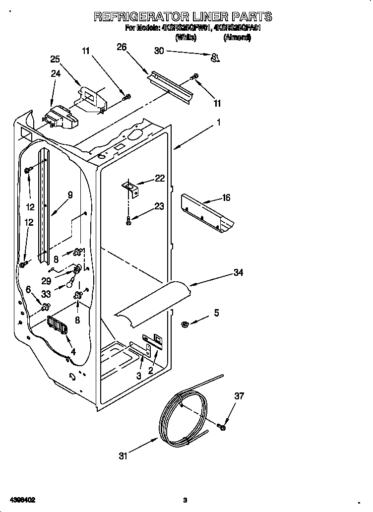 KitchenAid 4KSRS25QFA01 refrigerator liner diagram