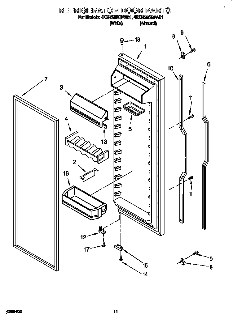KitchenAid 4KSRS25QFA01 refrigerator door diagram