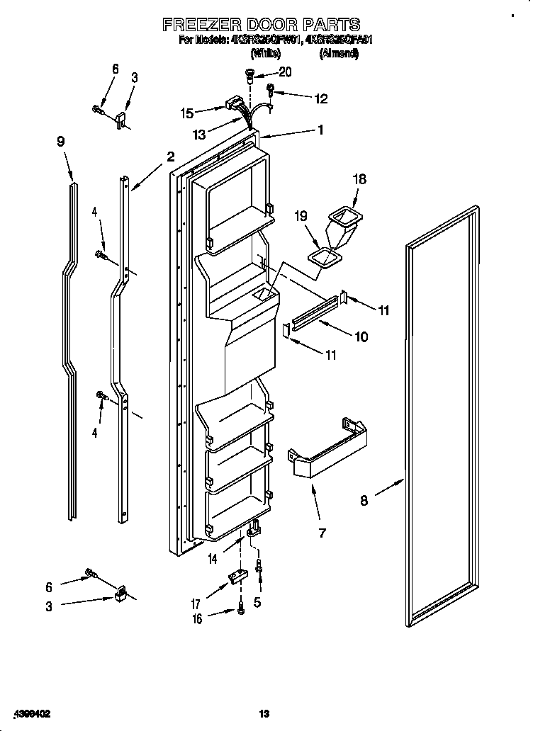 KitchenAid 4KSRS25QFA01 freezer door diagram