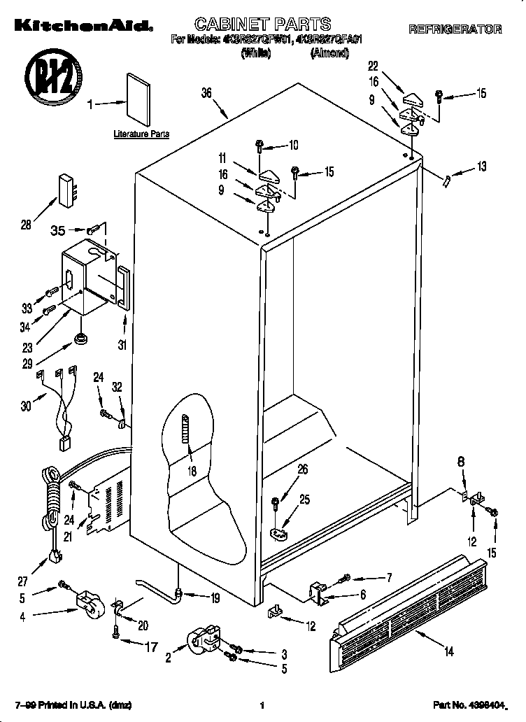 KitchenAid 4KSRS27QFA01 cabinet diagram