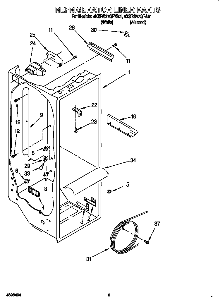 KitchenAid 4KSRS27QFA01 refrigerator liner diagram