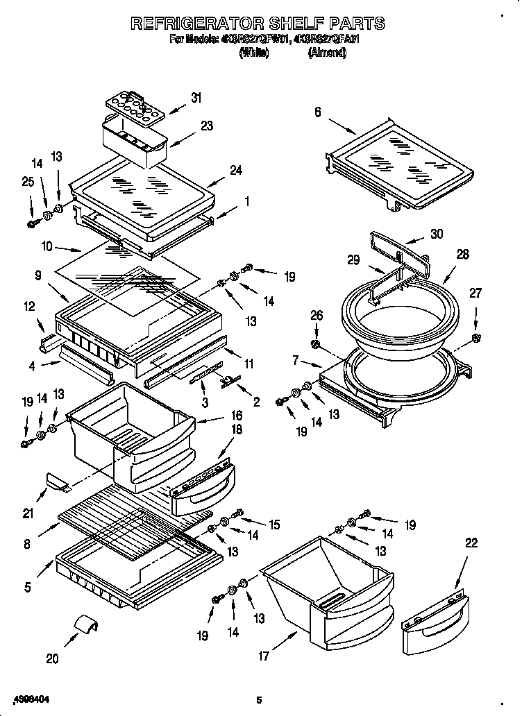KitchenAid 4KSRS27QFA01 refrigerator shelf diagram