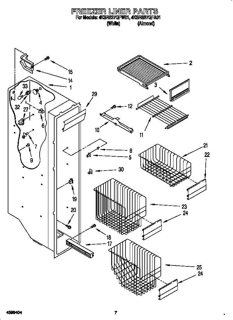 KitchenAid 4KSRS27QFA01 freezer liner diagram
