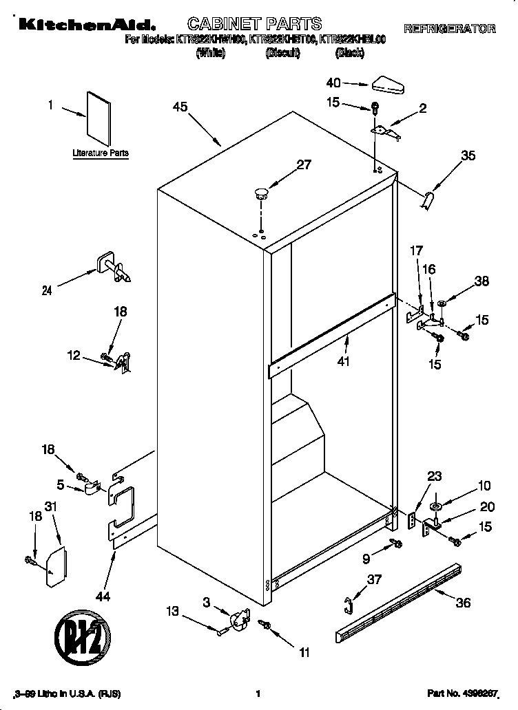 KitchenAid KTRS22KHBT00 cabinet diagram