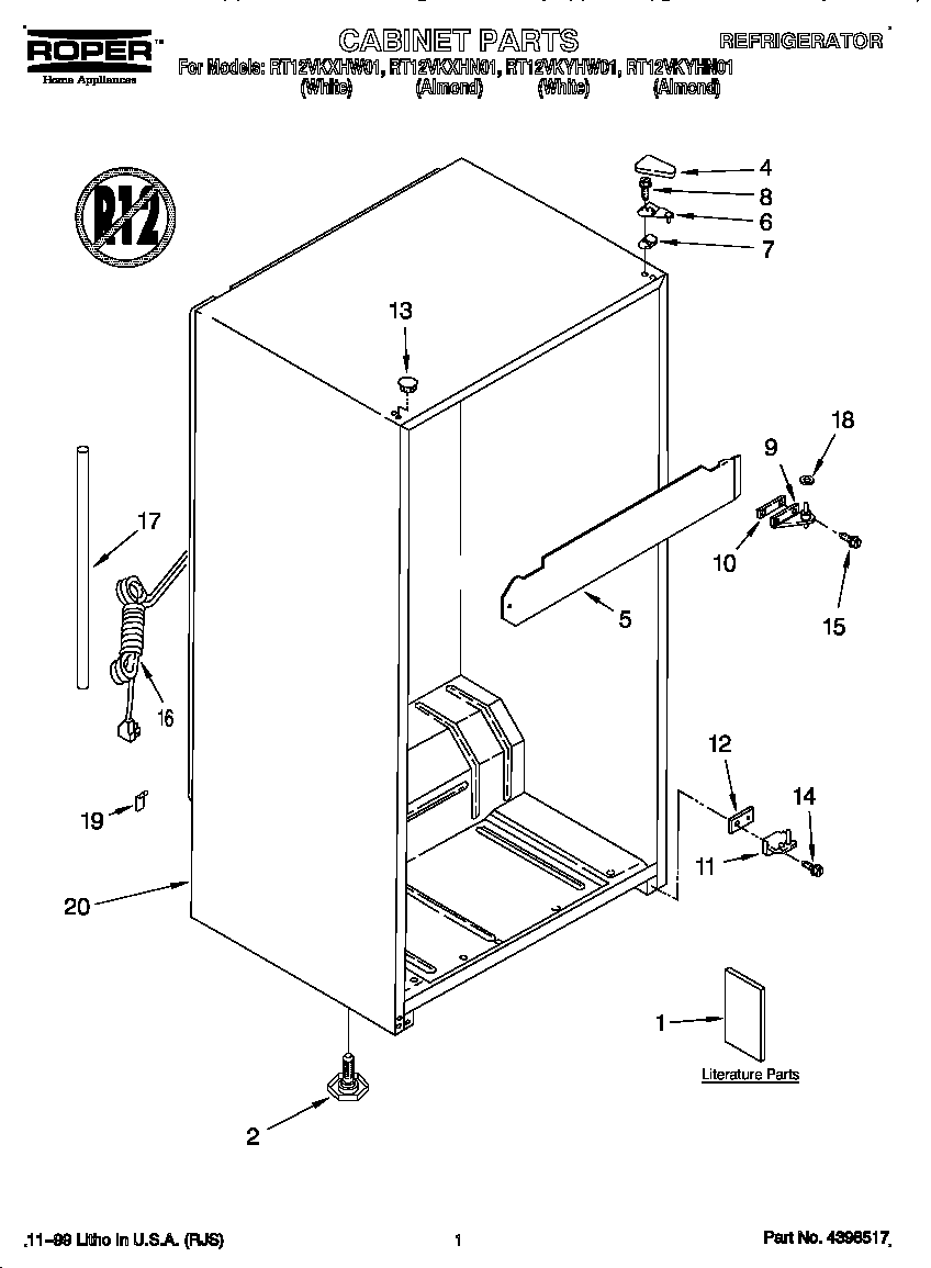 Roper RT12VKYHW01 cabinet diagram