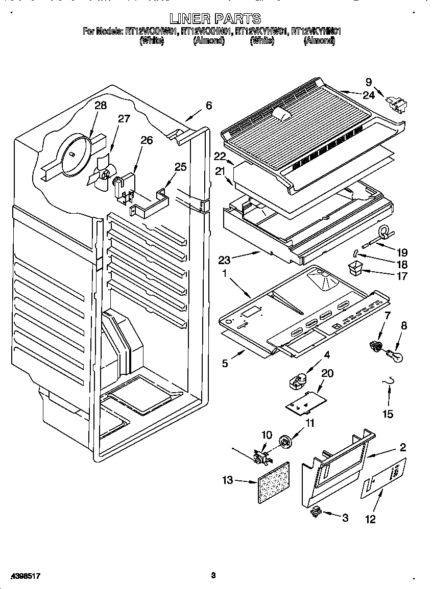Roper RT12VKYHW01 liner diagram