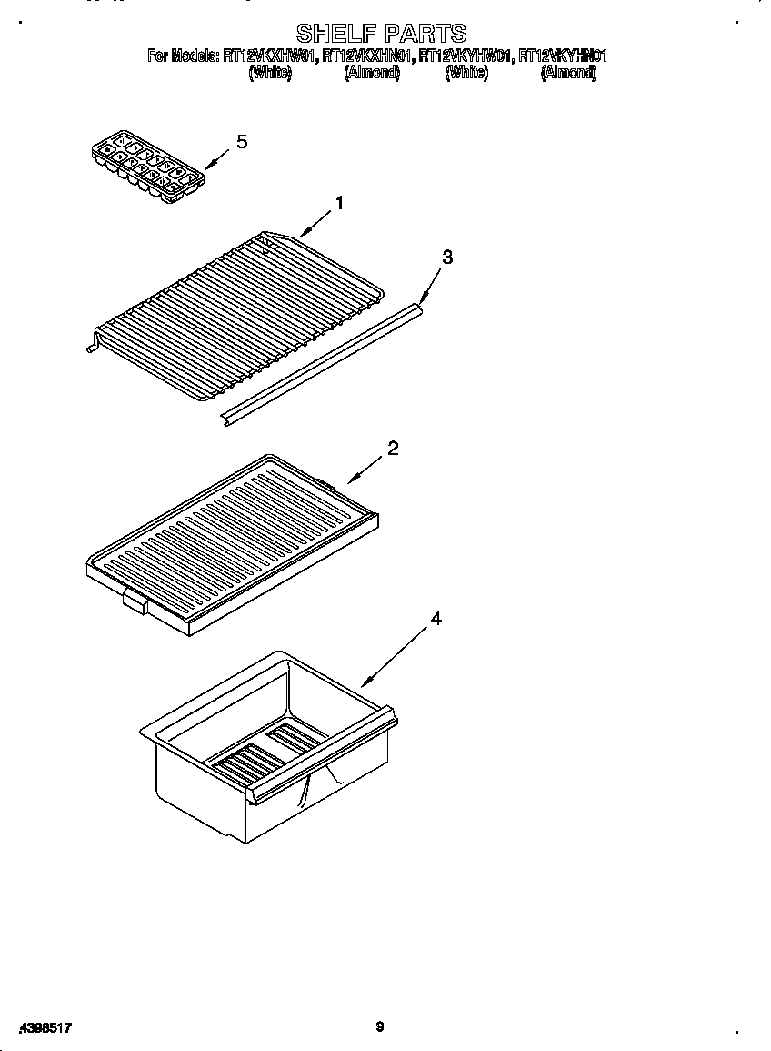 Roper RT12VKYHW01 shelf diagram