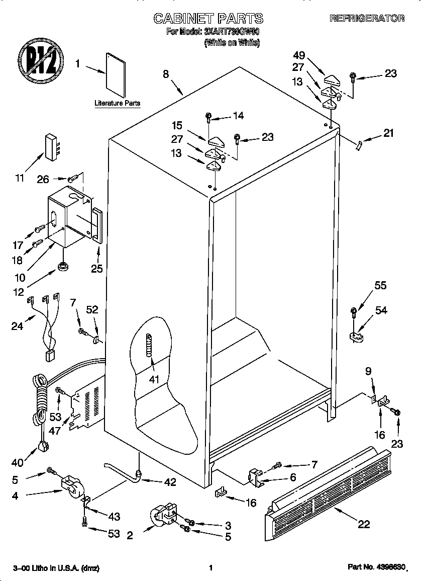 Whirlpool 3XART730GW00 cabinet diagram