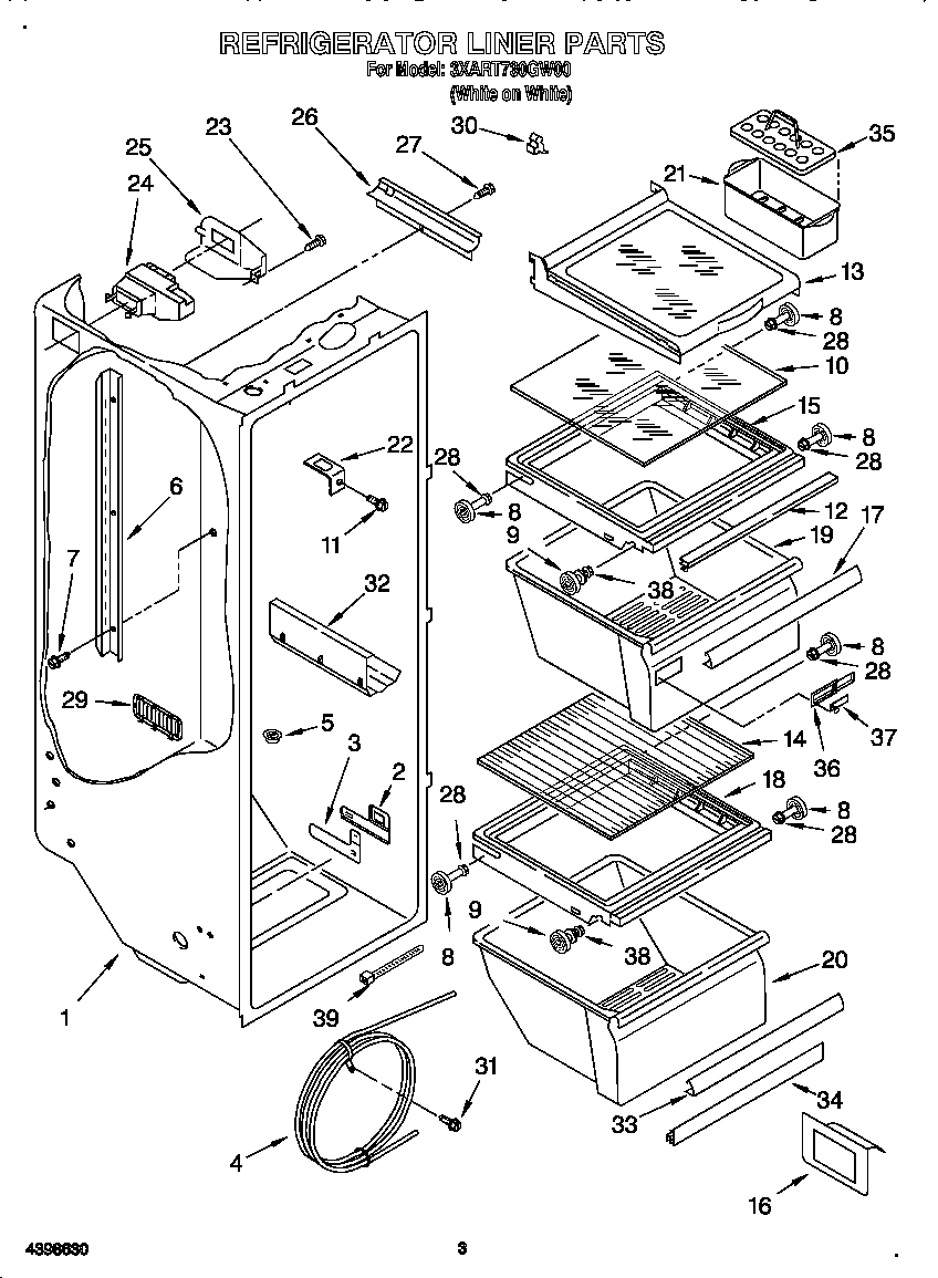 Whirlpool 3XART730GW00 refrigerator liner diagram