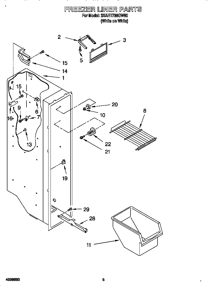 Whirlpool 3XART730GW00 freezer liner diagram