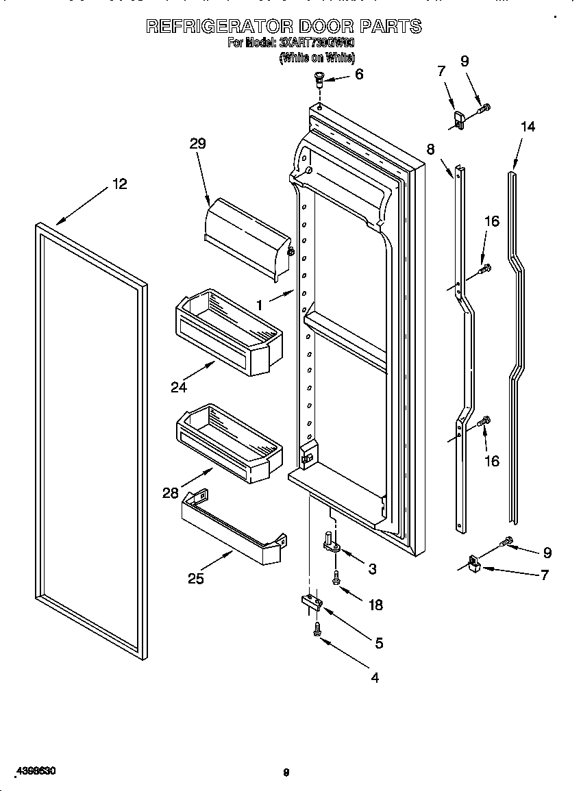 Whirlpool 3XART730GW00 refrigerator door diagram