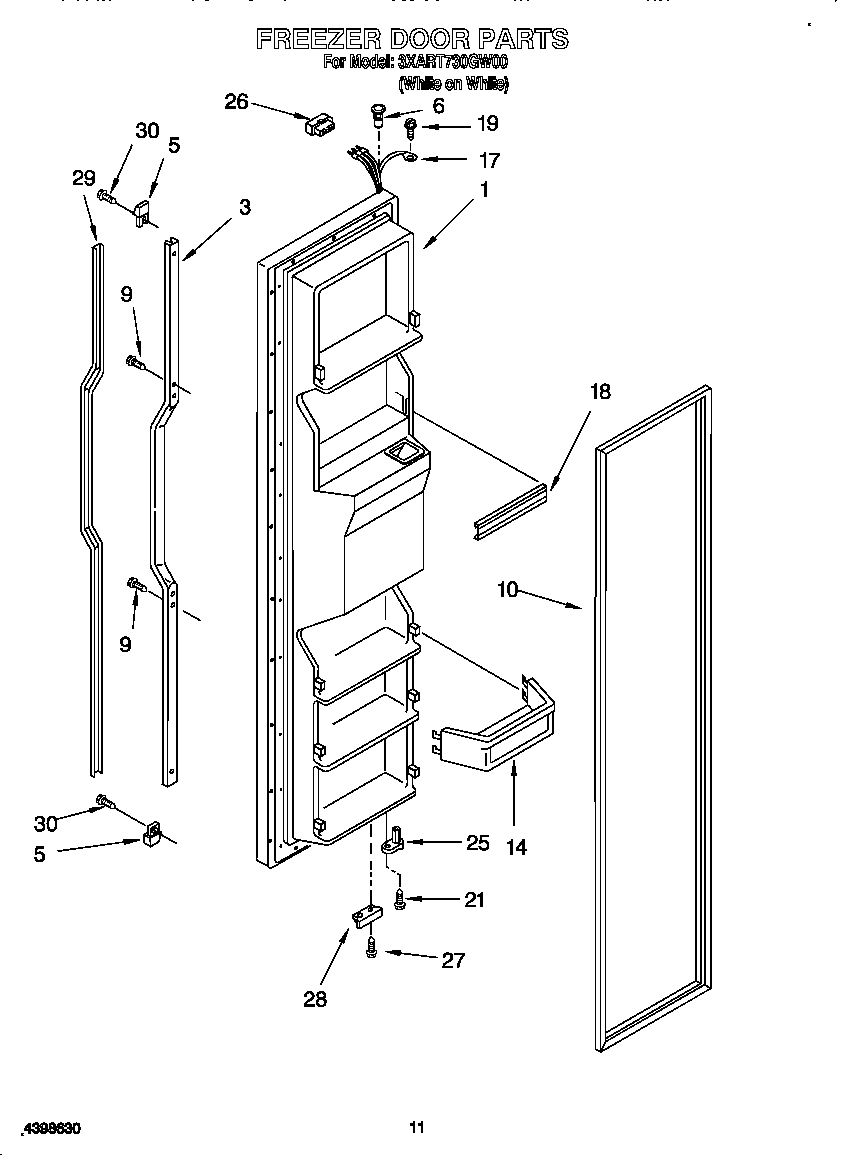 Whirlpool 3XART730GW00 freezer door diagram