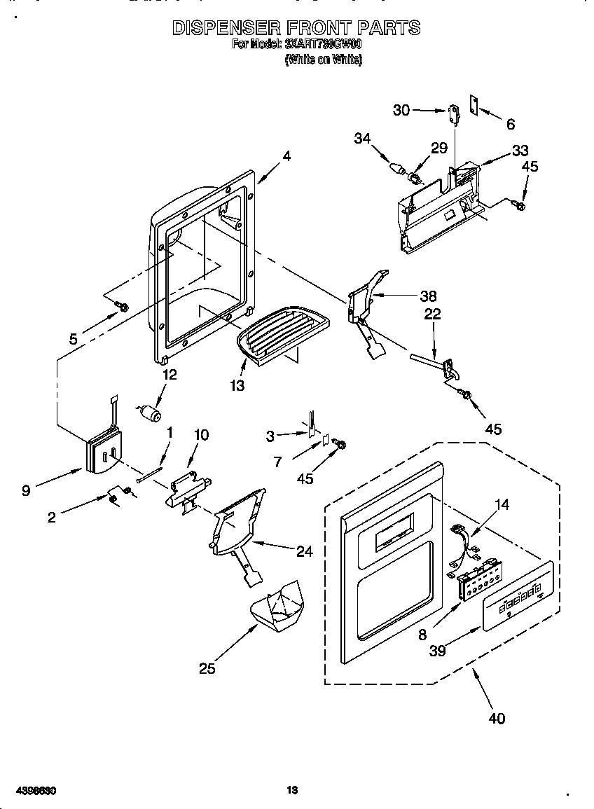 Whirlpool 3XART730GW00 dispenser front diagram