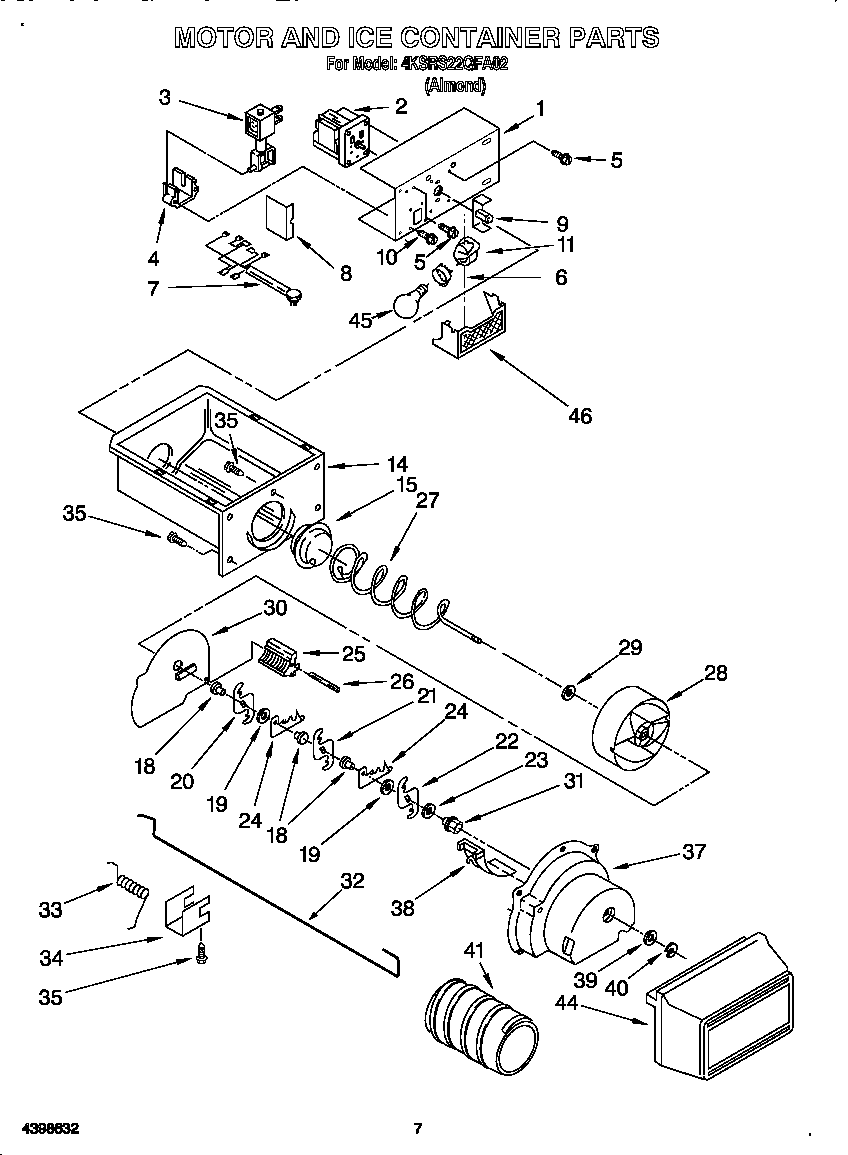 KitchenAid 4KSRS22QFA02 motor and ice container diagram