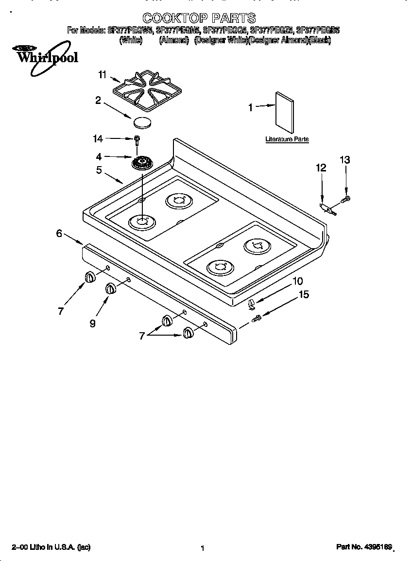 Whirlpool SF377PEGB5 cooktop diagram