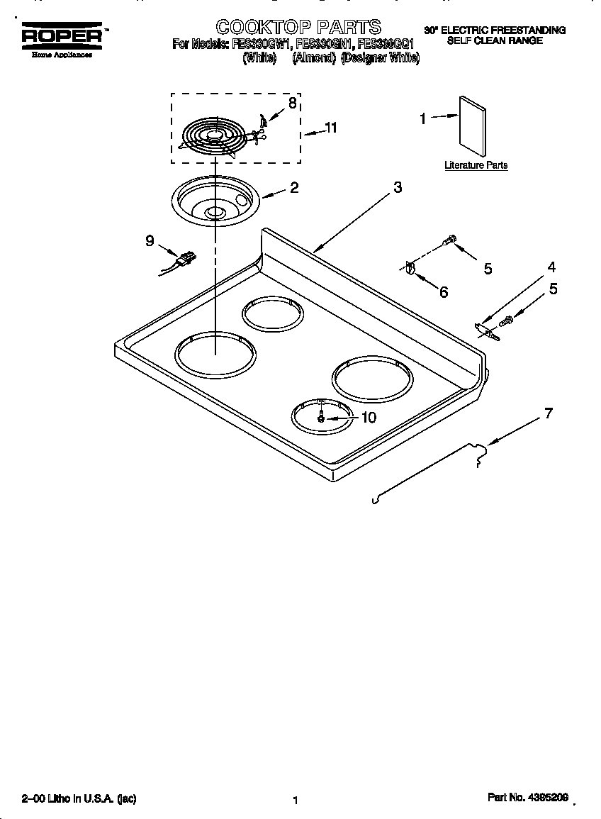 Roper FES330GN1 cooktop diagram