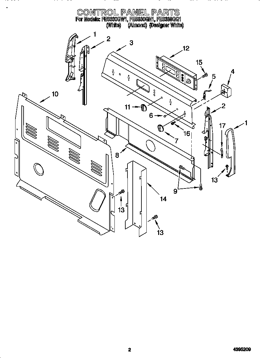 Roper FES330GN1 control panel diagram