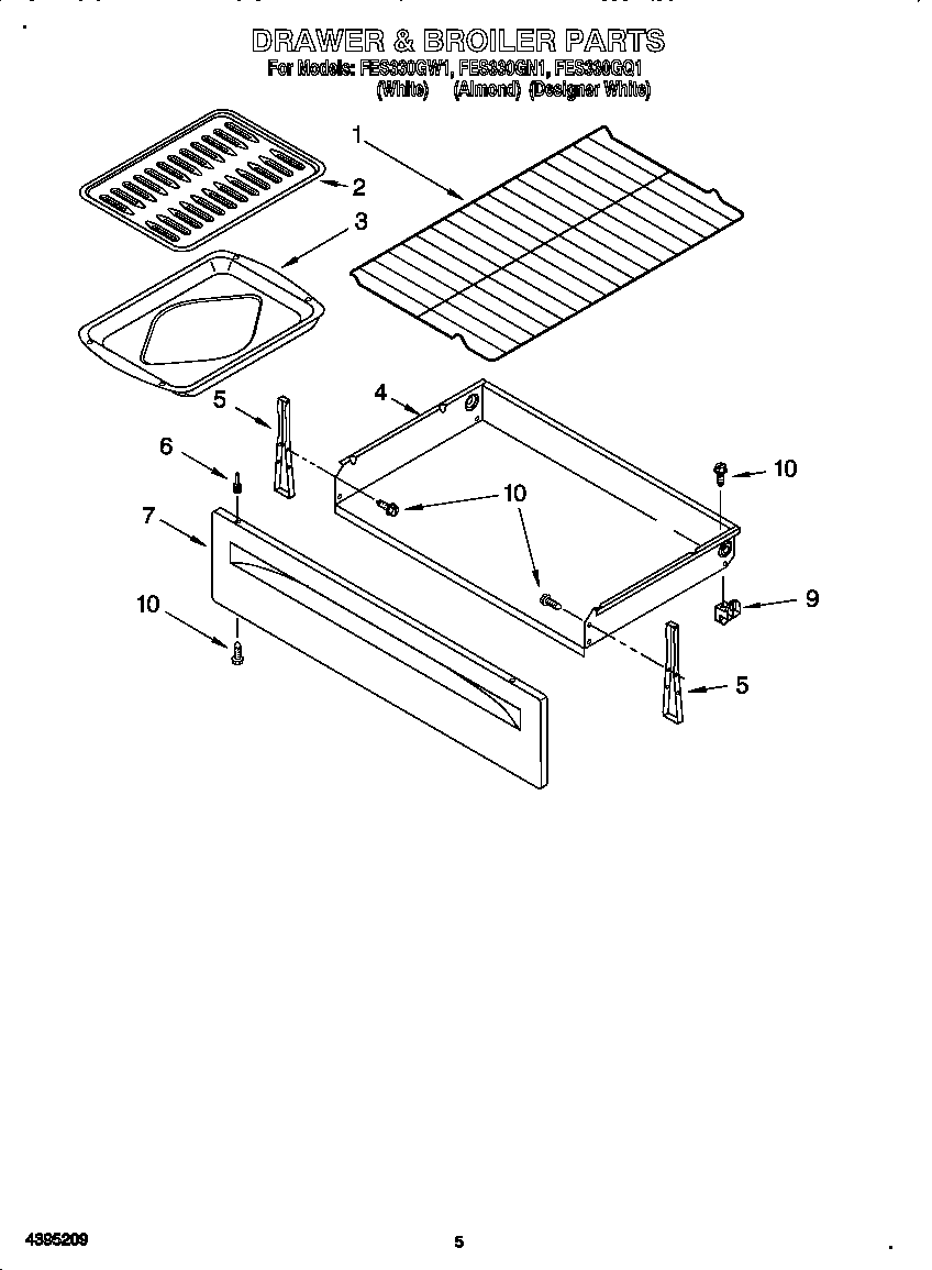 Roper FES330GN1 drawer and broiler diagram