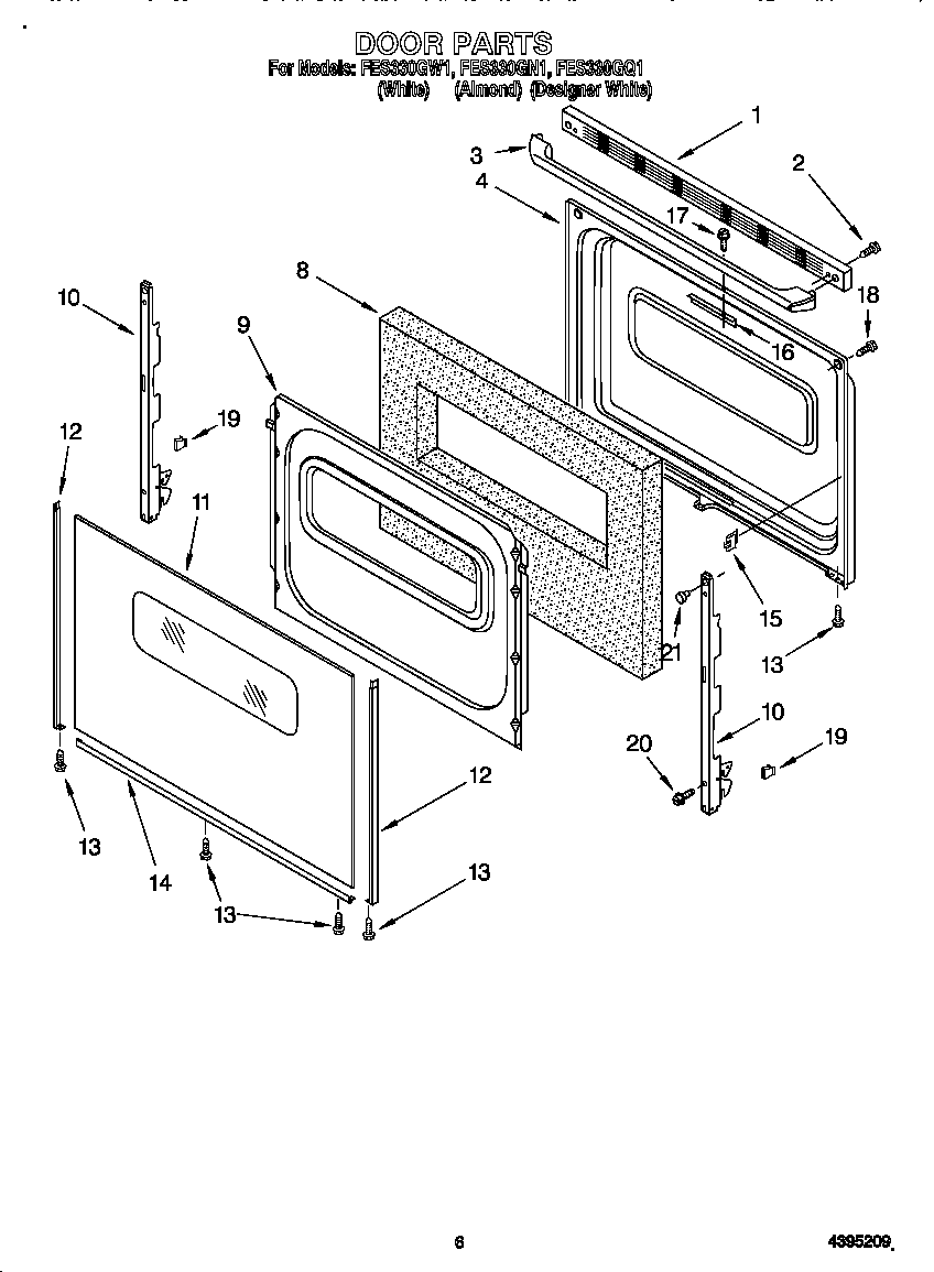 Roper FES330GN1 door diagram