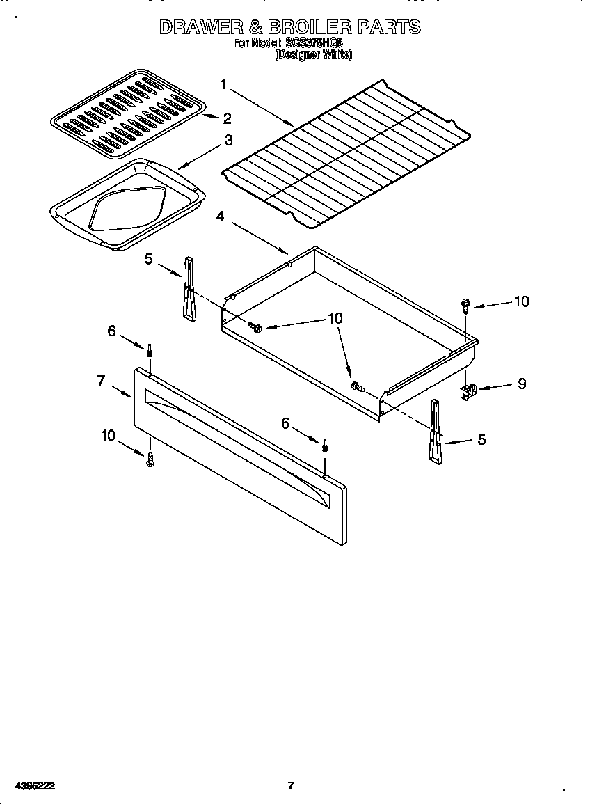 Whirlpool SGS375HQ5 drawer and broiler diagram