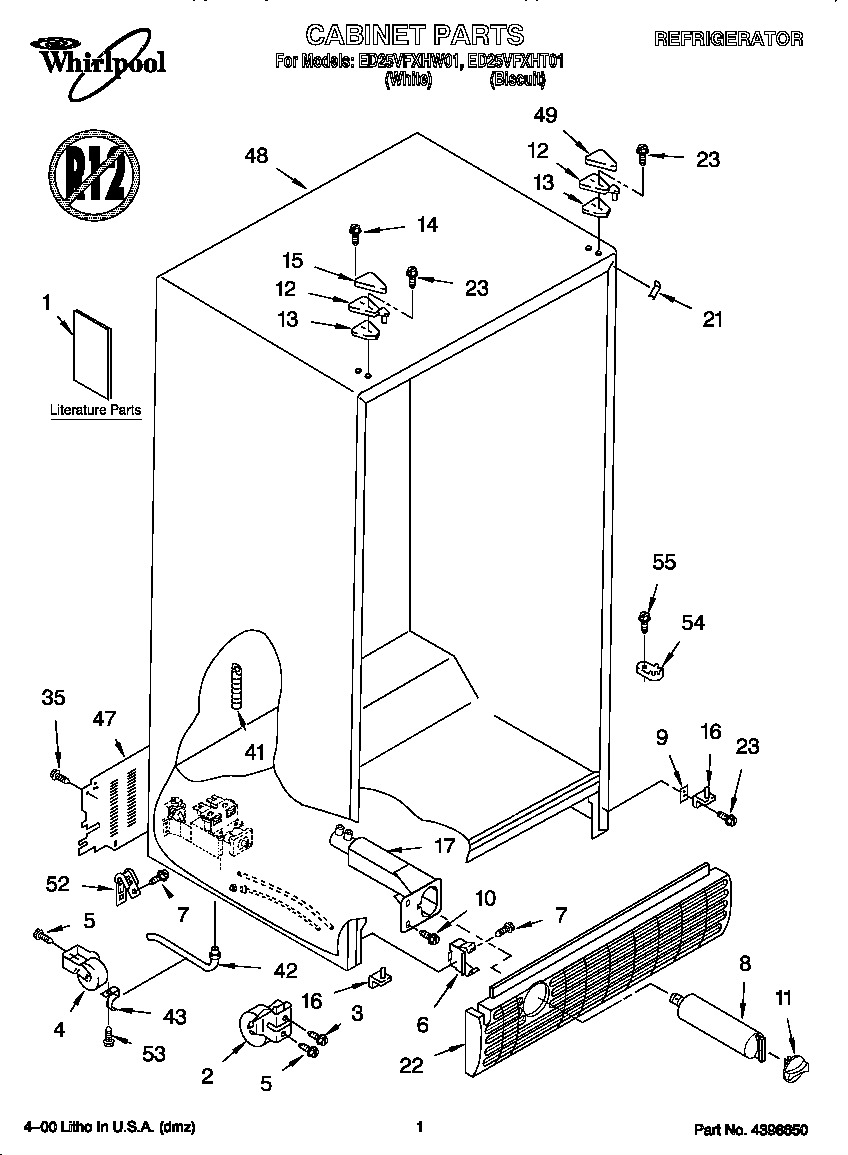 Whirlpool ED25VFXHW01 cabinet diagram