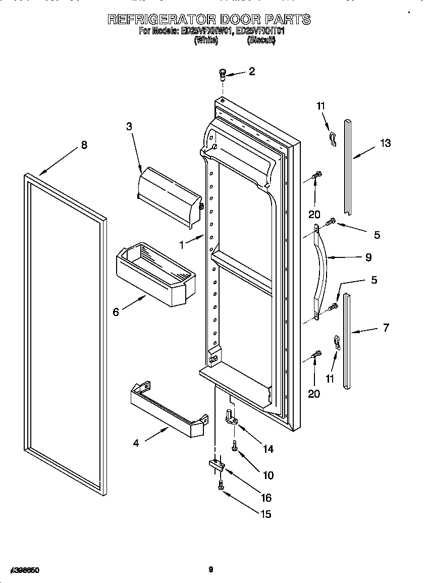 Whirlpool ED25VFXHW01 refrigerator door diagram