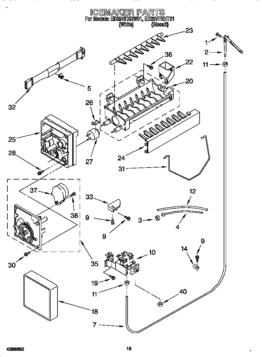 Whirlpool ED25VFXHW01 icemaker diagram