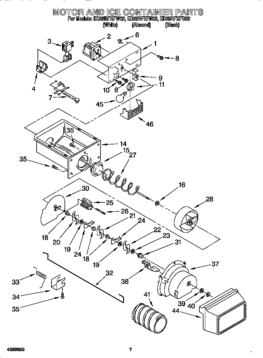 Whirlpool ED25RFXFB02 motor and ice container diagram