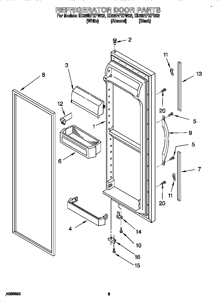 Whirlpool ED25RFXFB02 refrigerator door diagram