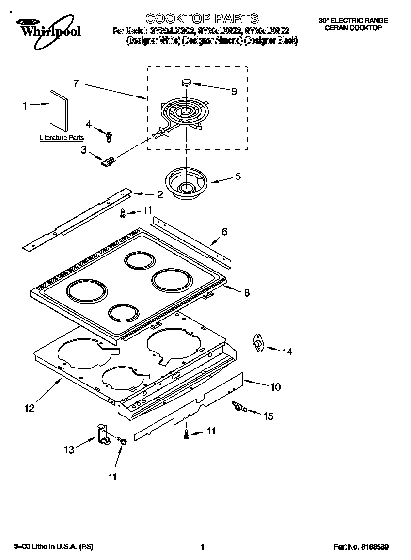 Whirlpool GY395LXGB2 cooktop diagram