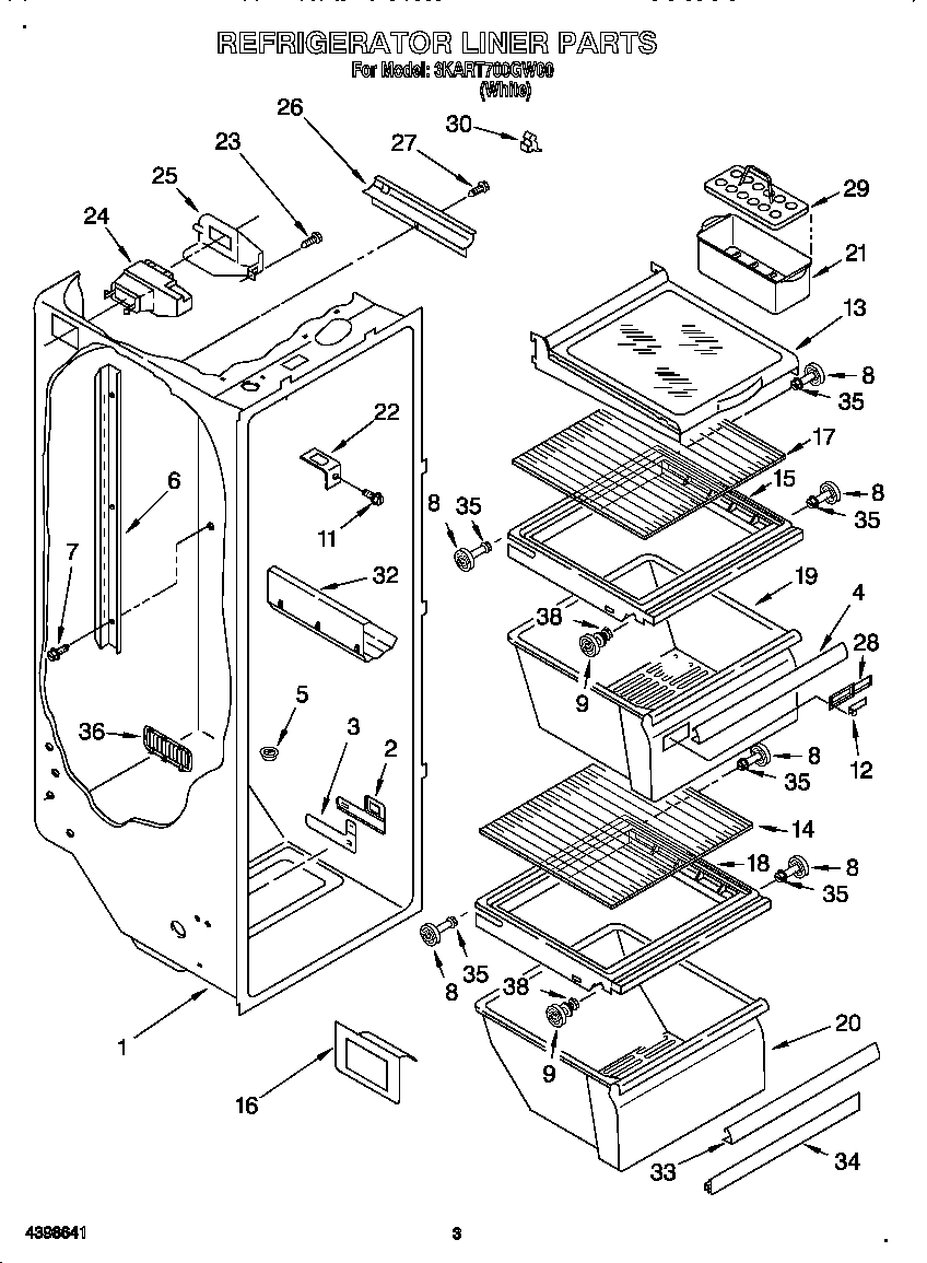 Whirlpool 3KART700GW00 refrigerator liner diagram