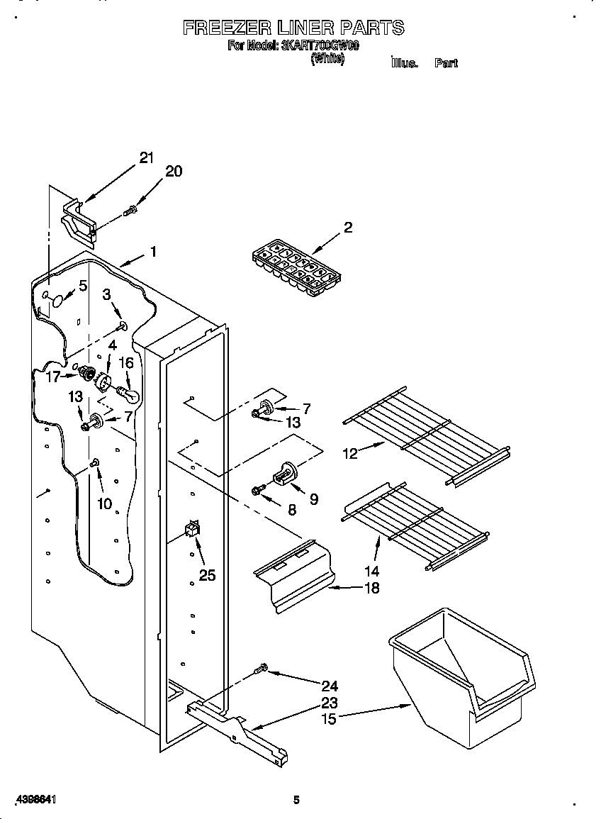 Whirlpool 3KART700GW00 freezer liner diagram