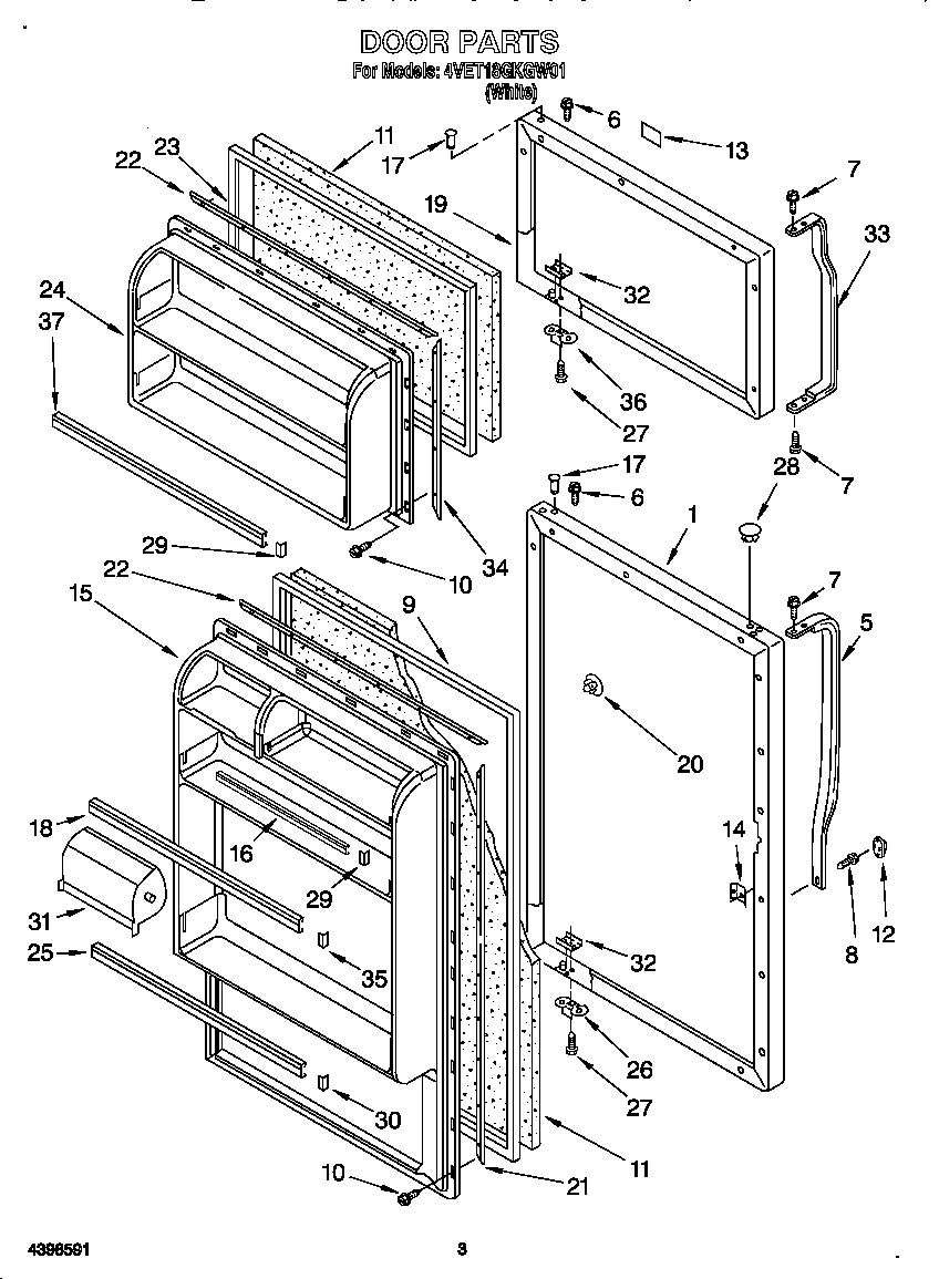 Whirlpool 4VET18GKGW01 door diagram