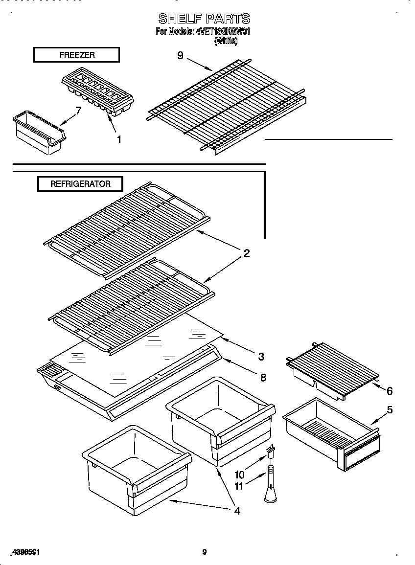 Whirlpool 4VET18GKGW01 shelf diagram