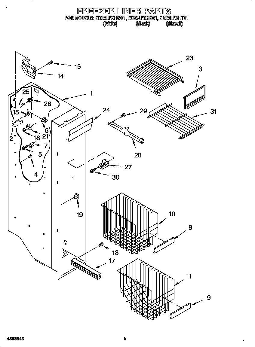 Whirlpool ED25LFXHT01 freezer liner diagram