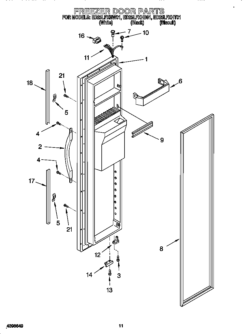 Whirlpool ED25LFXHT01 freezer door diagram
