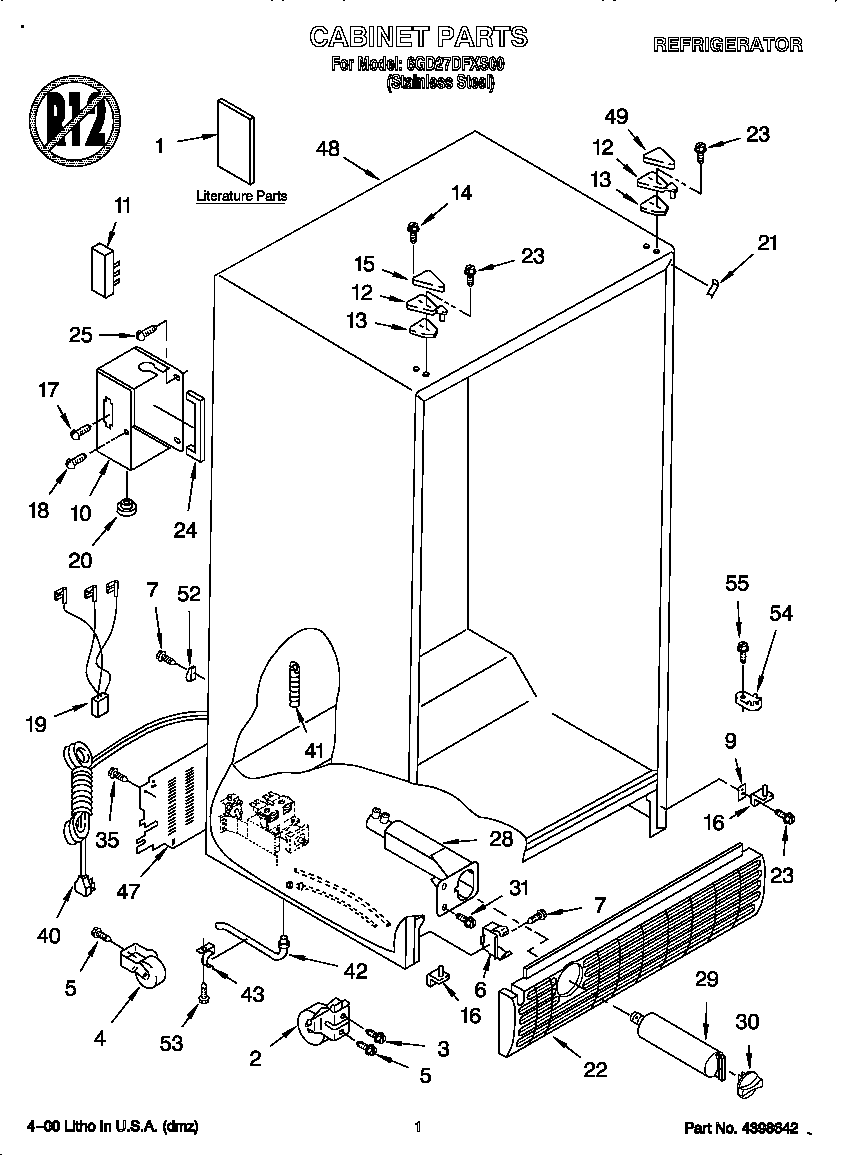 Whirlpool 6GD27DFXS00 cabinet diagram